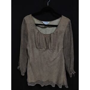 ALLISON TAYLOR Silk Blouse Brown Solid 3/4 Sleeve 100% Silk Women Size L